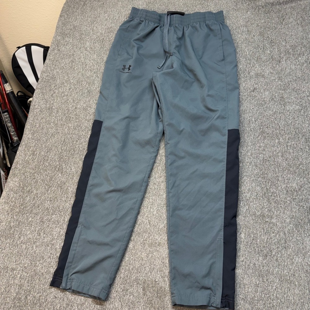 Under Armour Mens Loose Fit Athletic Track Pants Gray Black Large 1242